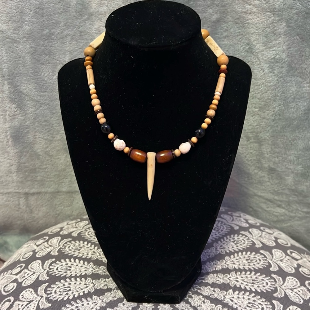 Boho wood bead necklace with claw